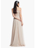 One Shoulder Pale Pink Satin Chiffon Pleated Bridesmaid Dress